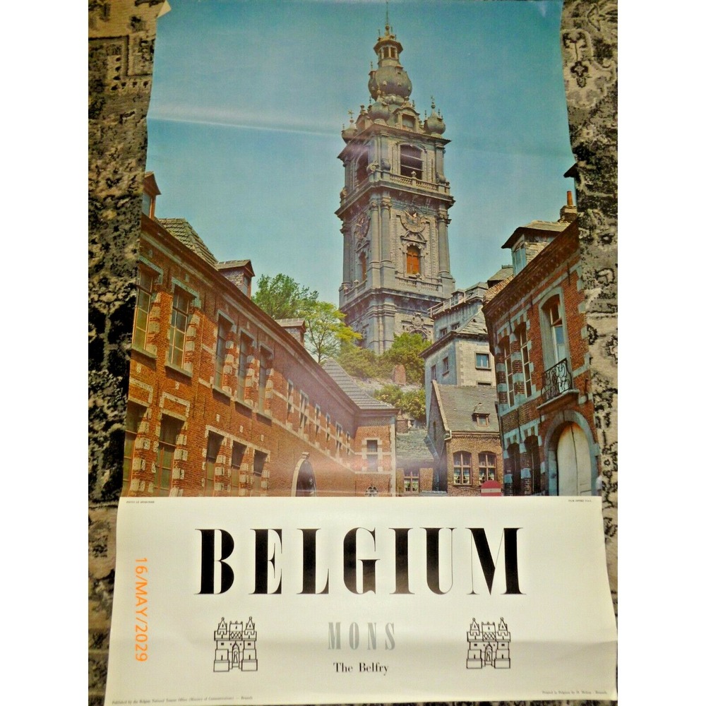 Vintage Belgium Mons Belfry Travel Poster National Tourist Office 24x39 Art Vtg